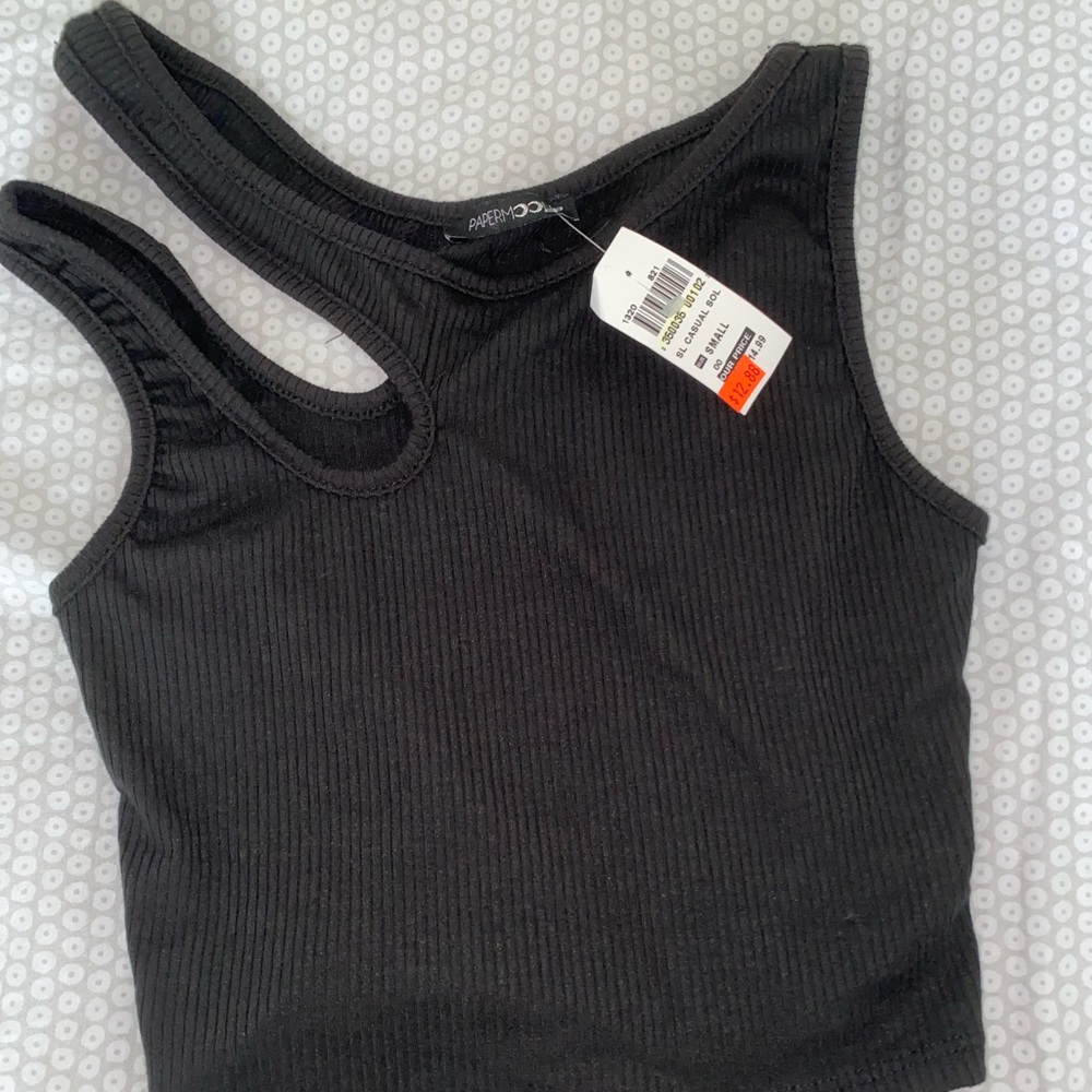 Black Shoulder Cutout Tank Top